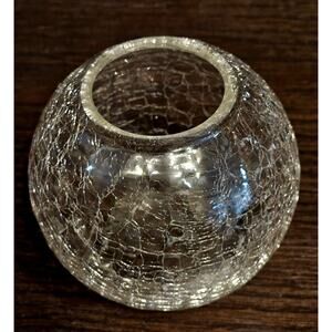 Crackle Glass Rose Bowl Round 3.5" Tall x 4" Wide Vase Votive Candleholder Clear